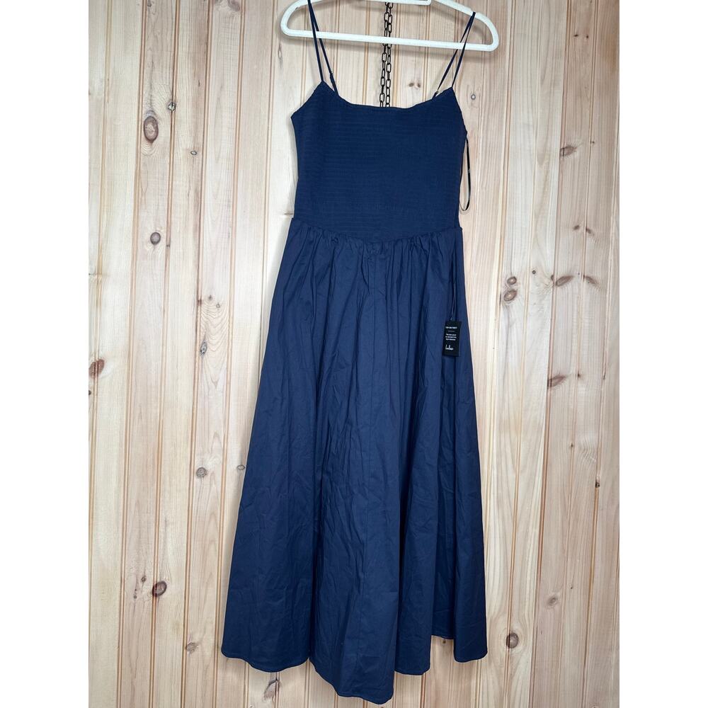 NWT Lulus Tandria Navy Smocked Sleeveless Midi Dress Holiday Gala Wedding Sz XL - Picture 2 of 7